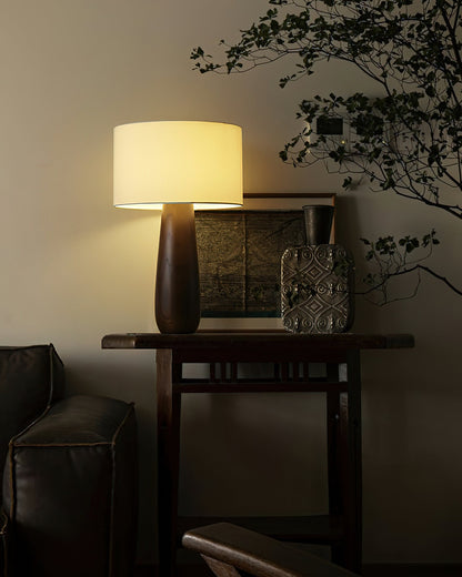 Sierra Table Lamp | Natural Wood & Linen | 32cm Diameter