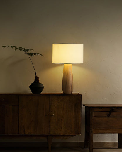 Sierra Table Lamp | Natural Wood & Linen | 32cm Diameter