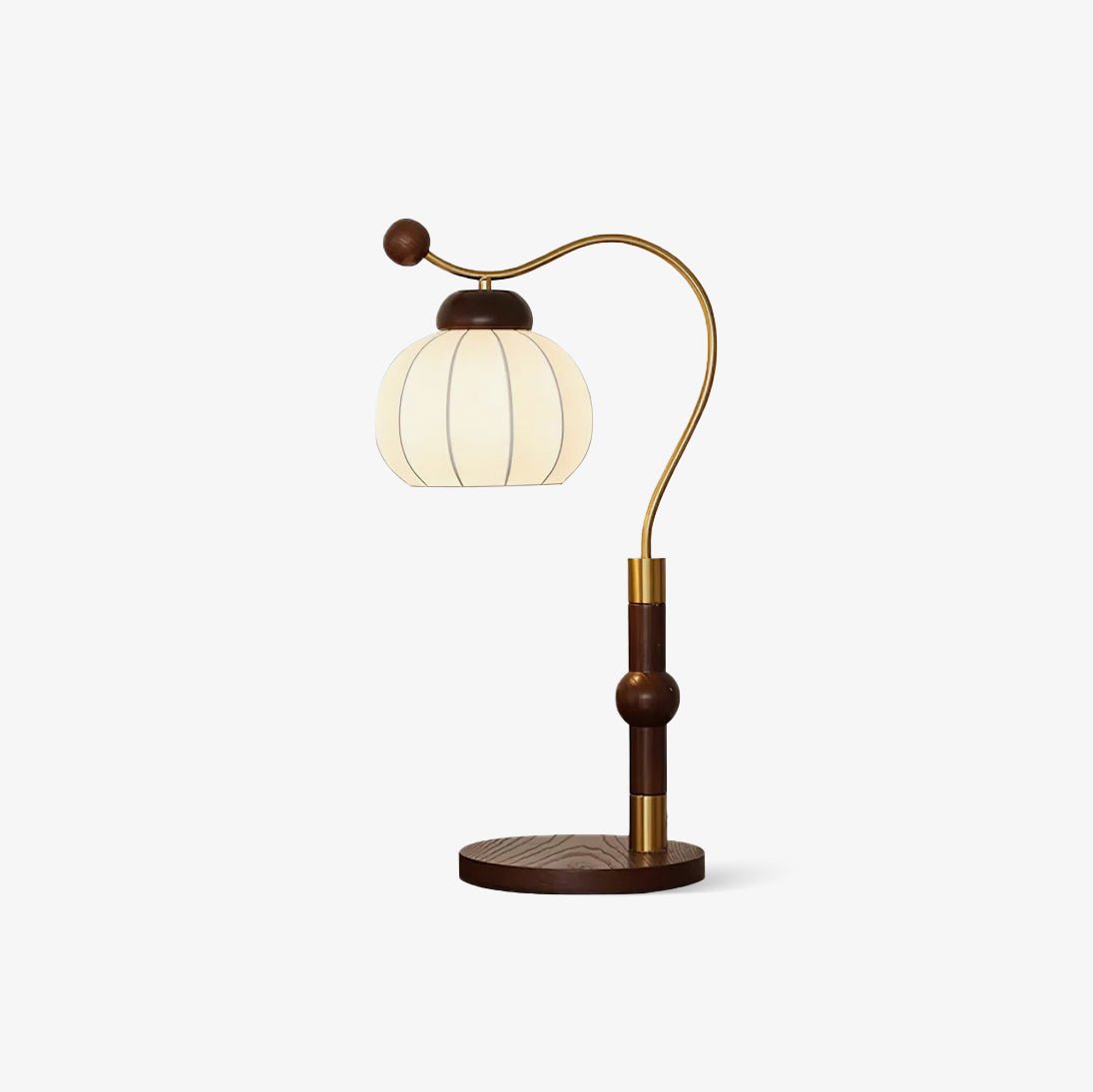 Silk Globe Table Lamp | Walnut Wood & Metal | 20cm Diameter