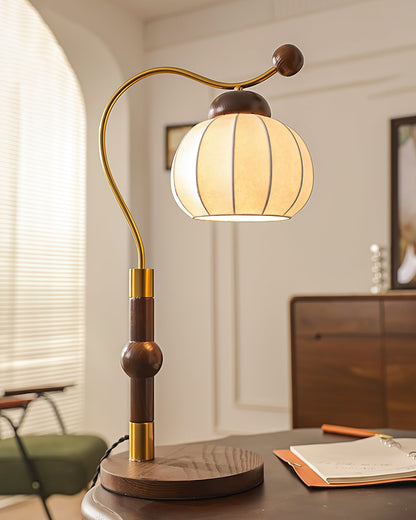Silk Globe Table Lamp | Walnut Wood & Metal | 20cm Diameter
