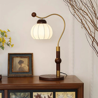 Silk Globe Table Lamp | Walnut Wood & Metal | 20cm Diameter