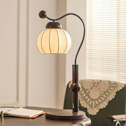 Silk Globe Table Lamp | Walnut Wood & Metal | 20cm Diameter