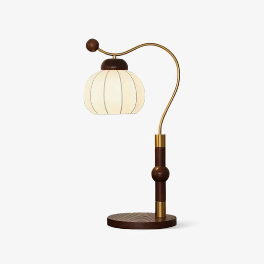 Silk Globe Table Lamp | Walnut Wood & Metal | 20cm Diameter