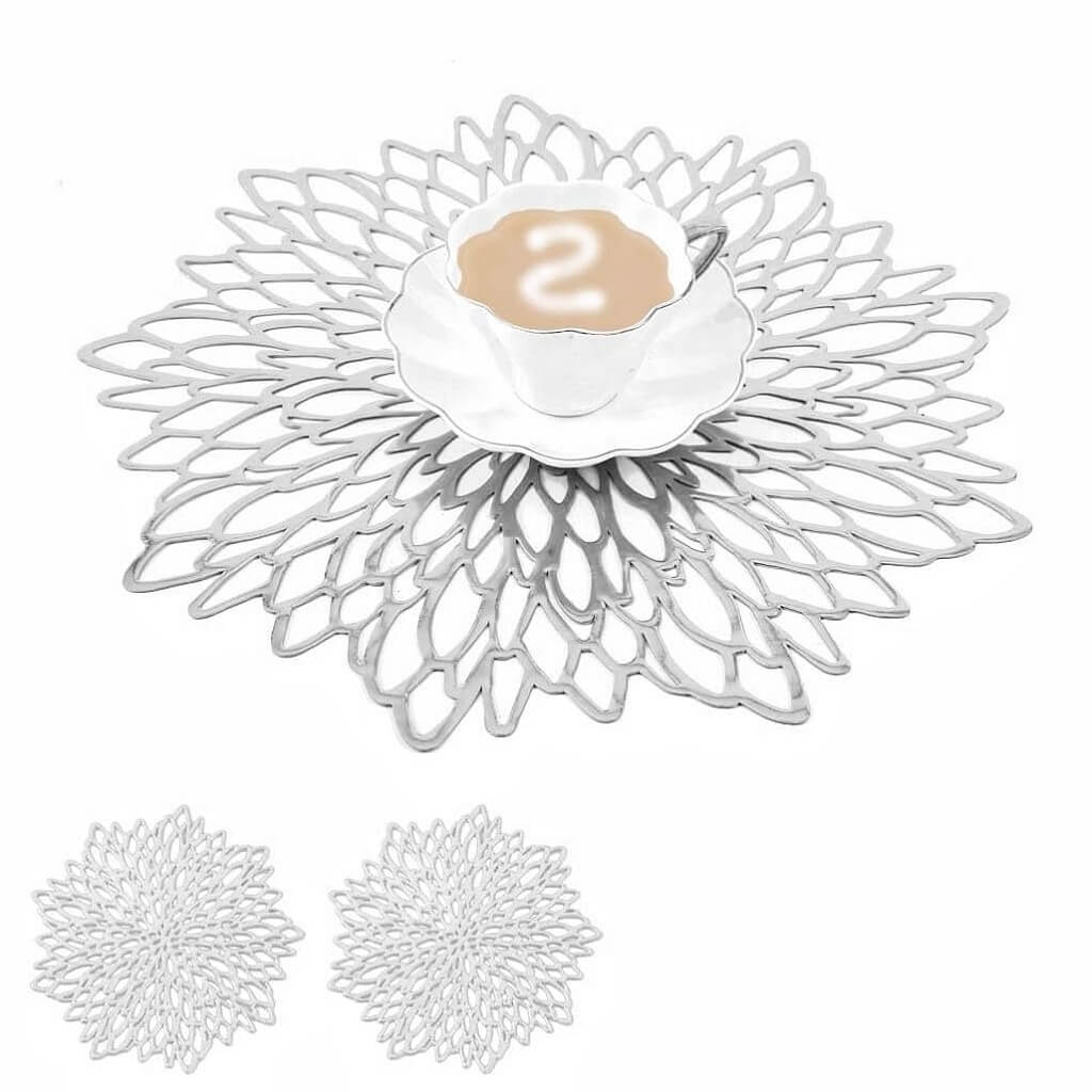 Round Silver Placemats & Coaster Set | Durable Pressed Vinyl | 15.5"