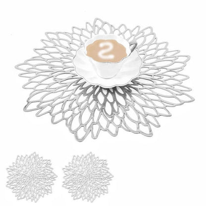 Round Silver Placemats & Coaster Set | Durable Pressed Vinyl | 15.5"