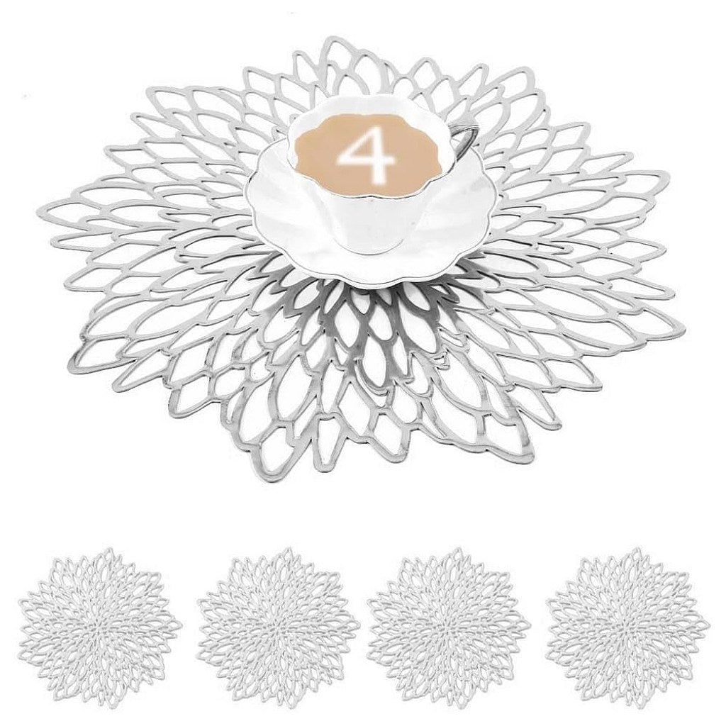 Round Silver Placemats & Coaster Set | Durable Pressed Vinyl | 15.5"