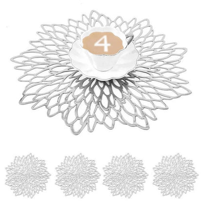 Round Silver Placemats & Coaster Set | Durable Pressed Vinyl | 15.5"