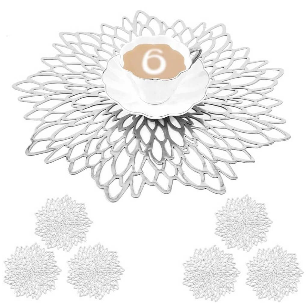 Round Silver Placemats & Coaster Set | Durable Pressed Vinyl | 15.5"