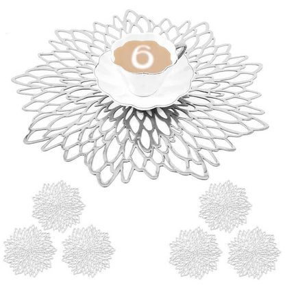Round Silver Placemats & Coaster Set | Durable Pressed Vinyl | 15.5"