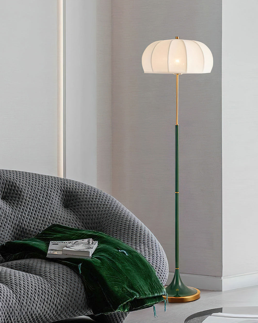 Simone Floor Lamp | Metal & Fabric | Gold and White