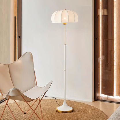Simone Floor Lamp | Metal & Fabric | Gold and White