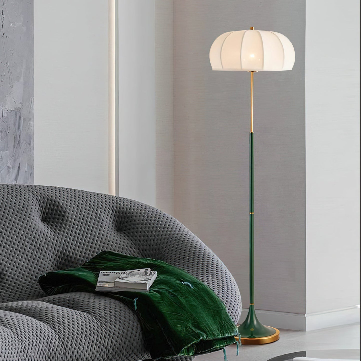 Simone Floor Lamp | Metal & Fabric | Gold and White