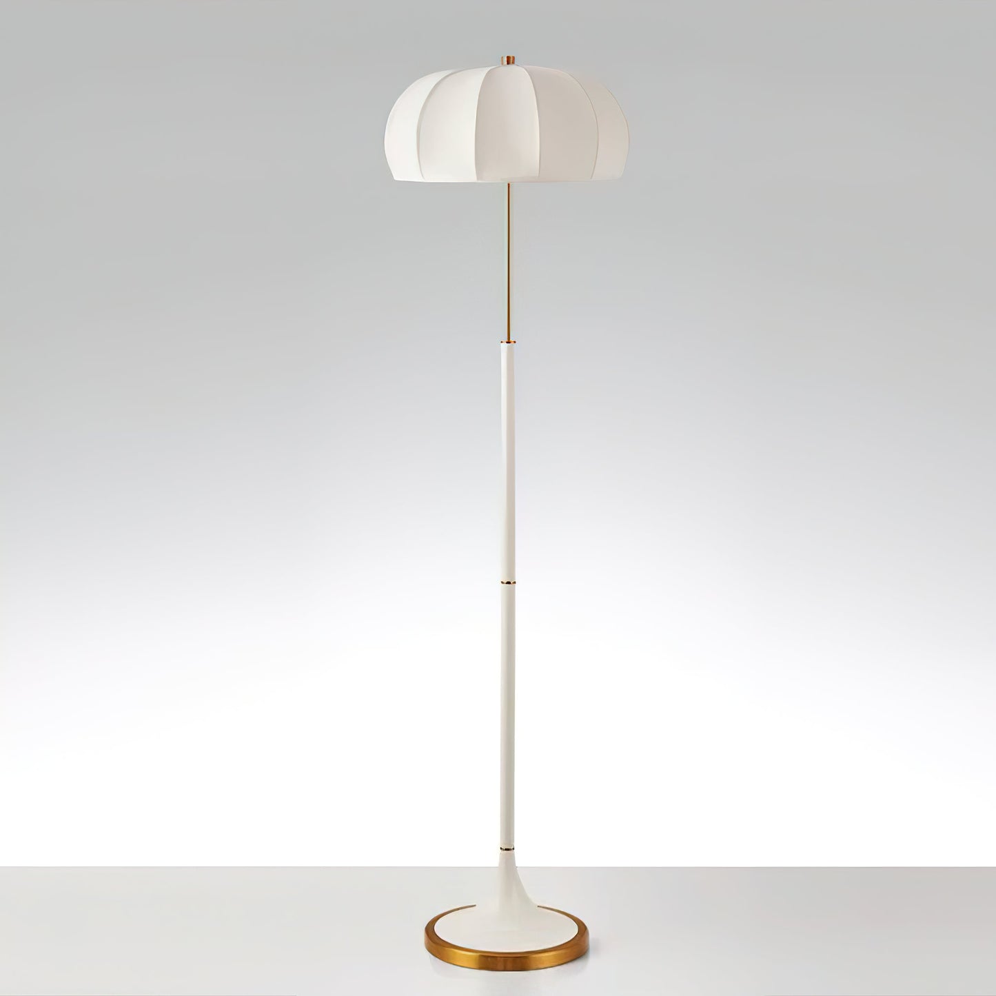 Simone Floor Lamp | Metal & Fabric | Gold and White