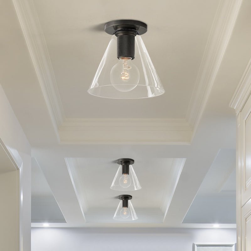Flush Mount Ceiling Light | Brass & Clear Glass | Minimalist Design