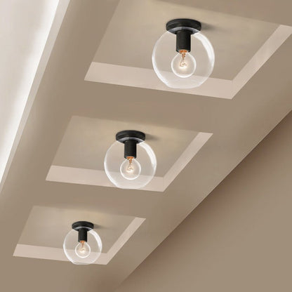 Flush Mount Ceiling Light | Brass & Clear Glass | Minimalist Design