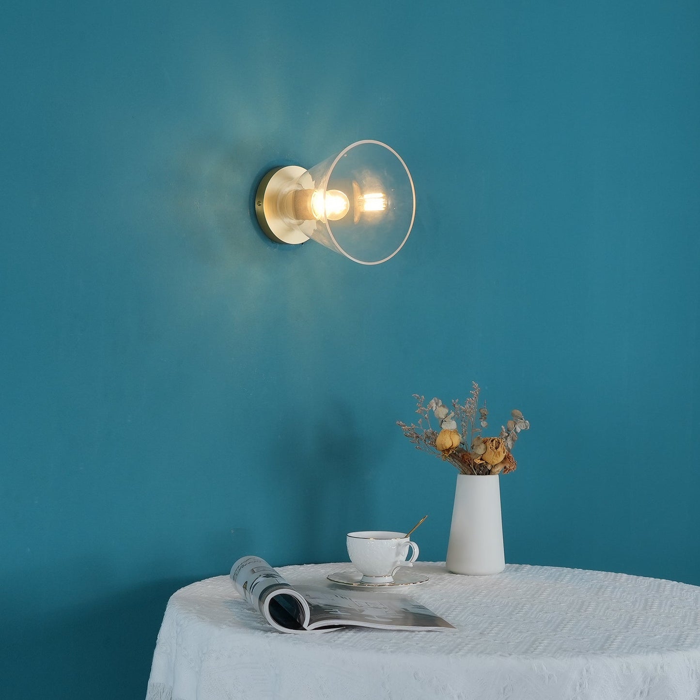 Flush Mount Ceiling Light | Brass & Clear Glass | Minimalist Design
