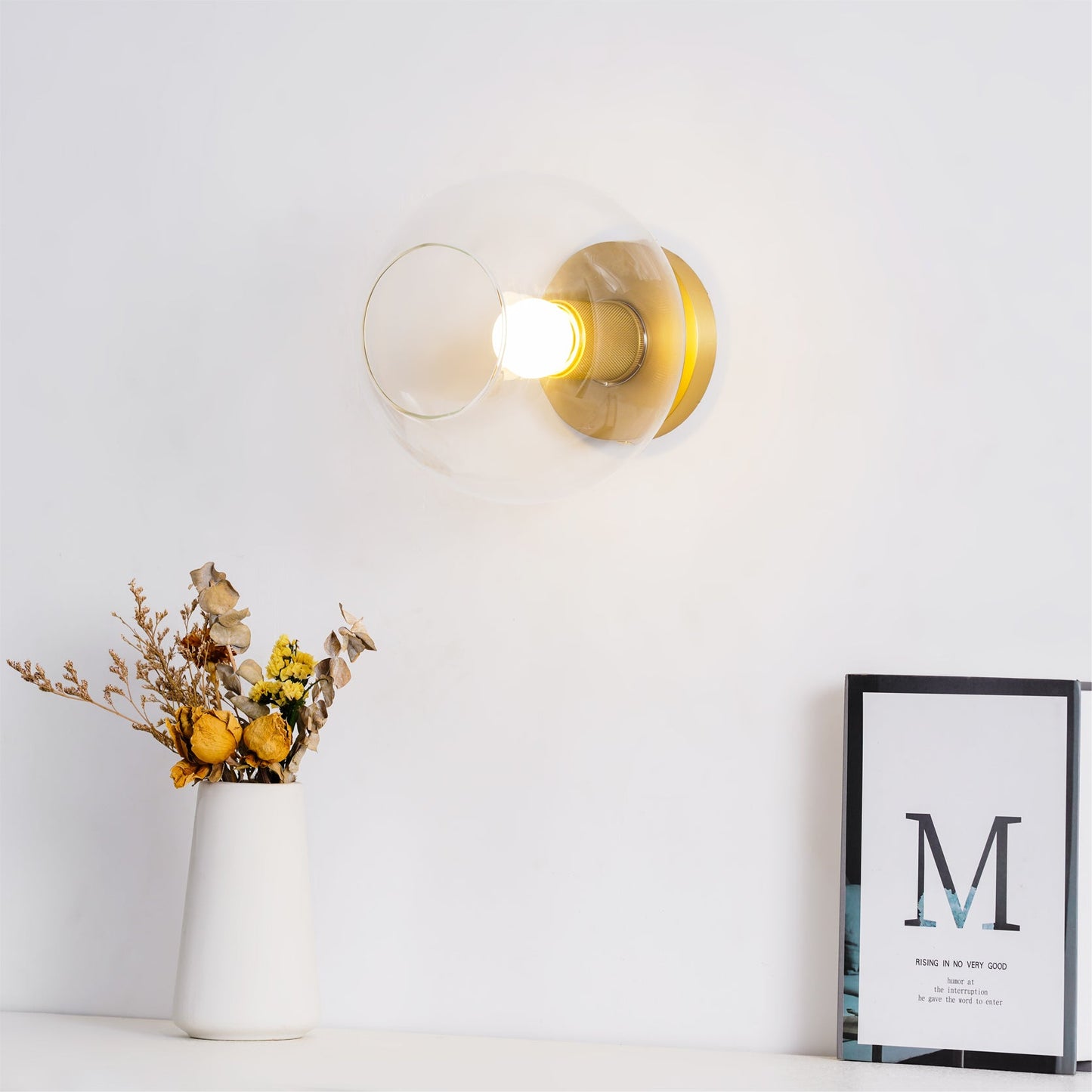 Flush Mount Ceiling Light | Brass & Clear Glass | Minimalist Design