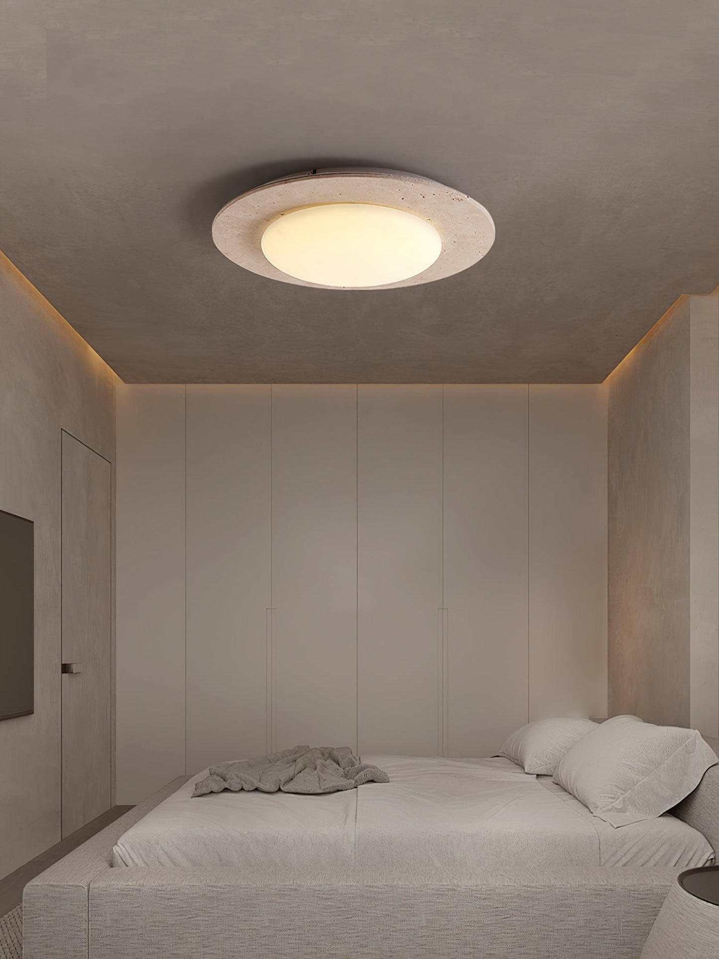 Sky Dome Ceiling Light | Yellow Travertine & Solid Wood | 50cm Diameter