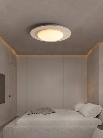 Sky Dome Ceiling Light | Yellow Travertine & Solid Wood | 50cm Diameter