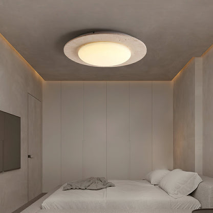 Sky Dome Ceiling Light | Yellow Travertine & Solid Wood | 50cm Diameter