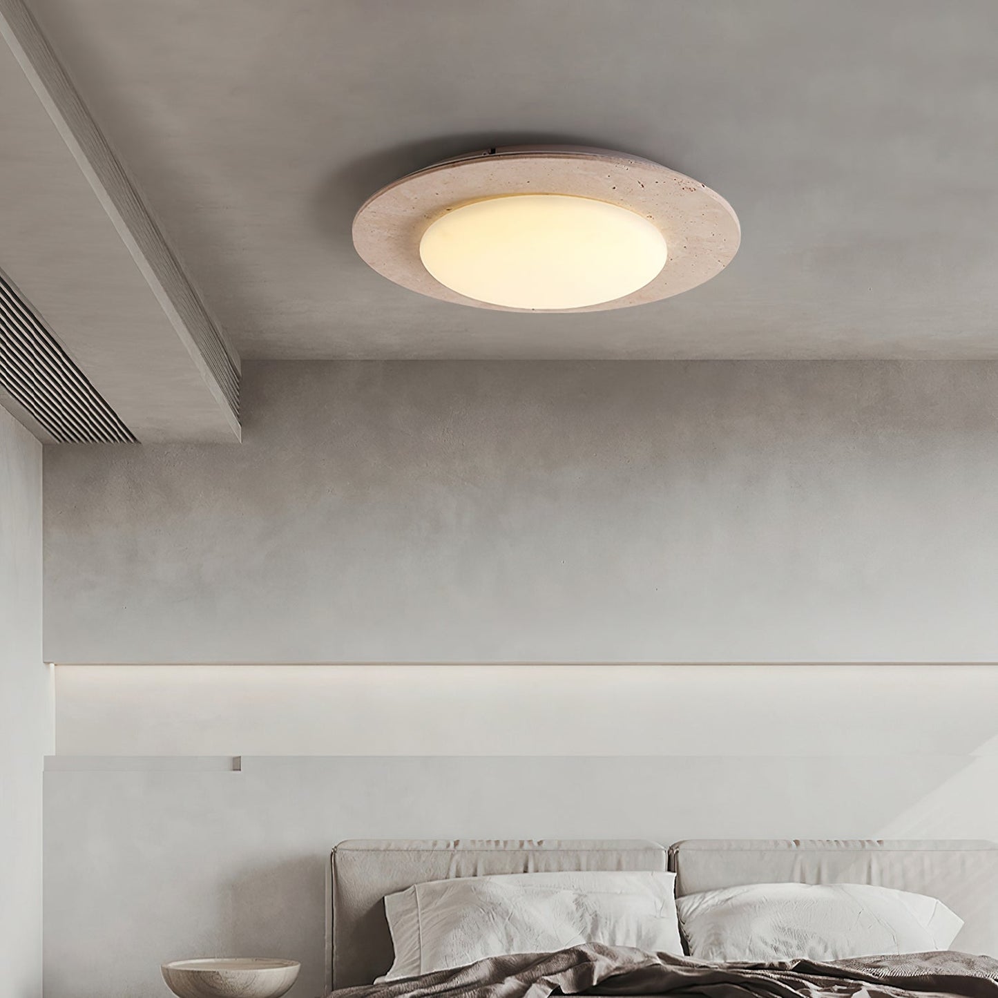 Sky Dome Ceiling Light | Yellow Travertine & Solid Wood | 50cm Diameter