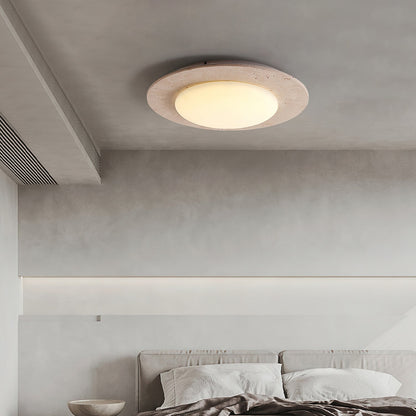 Sky Dome Ceiling Light | Yellow Travertine & Solid Wood | 50cm Diameter