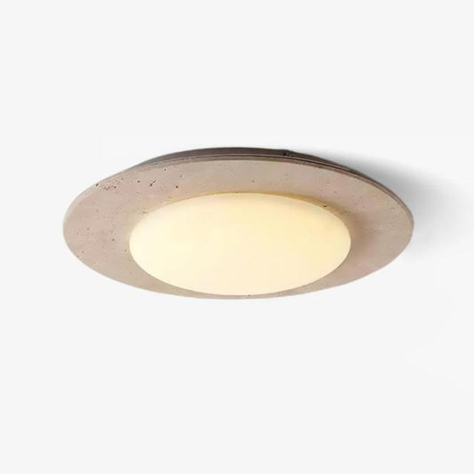 Sky Dome Ceiling Light | Yellow Travertine & Solid Wood | 50cm Diameter