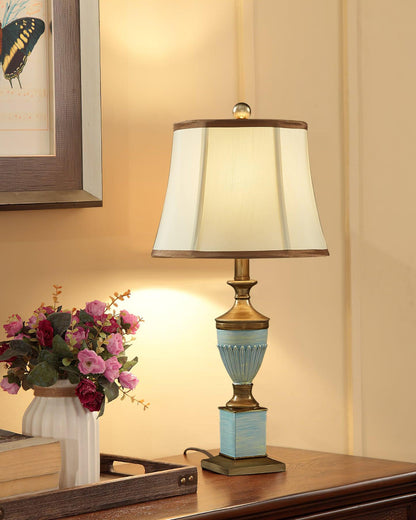 Art Deco Table Lamp | Chiseled Resin Base | Green and Gold Finish
