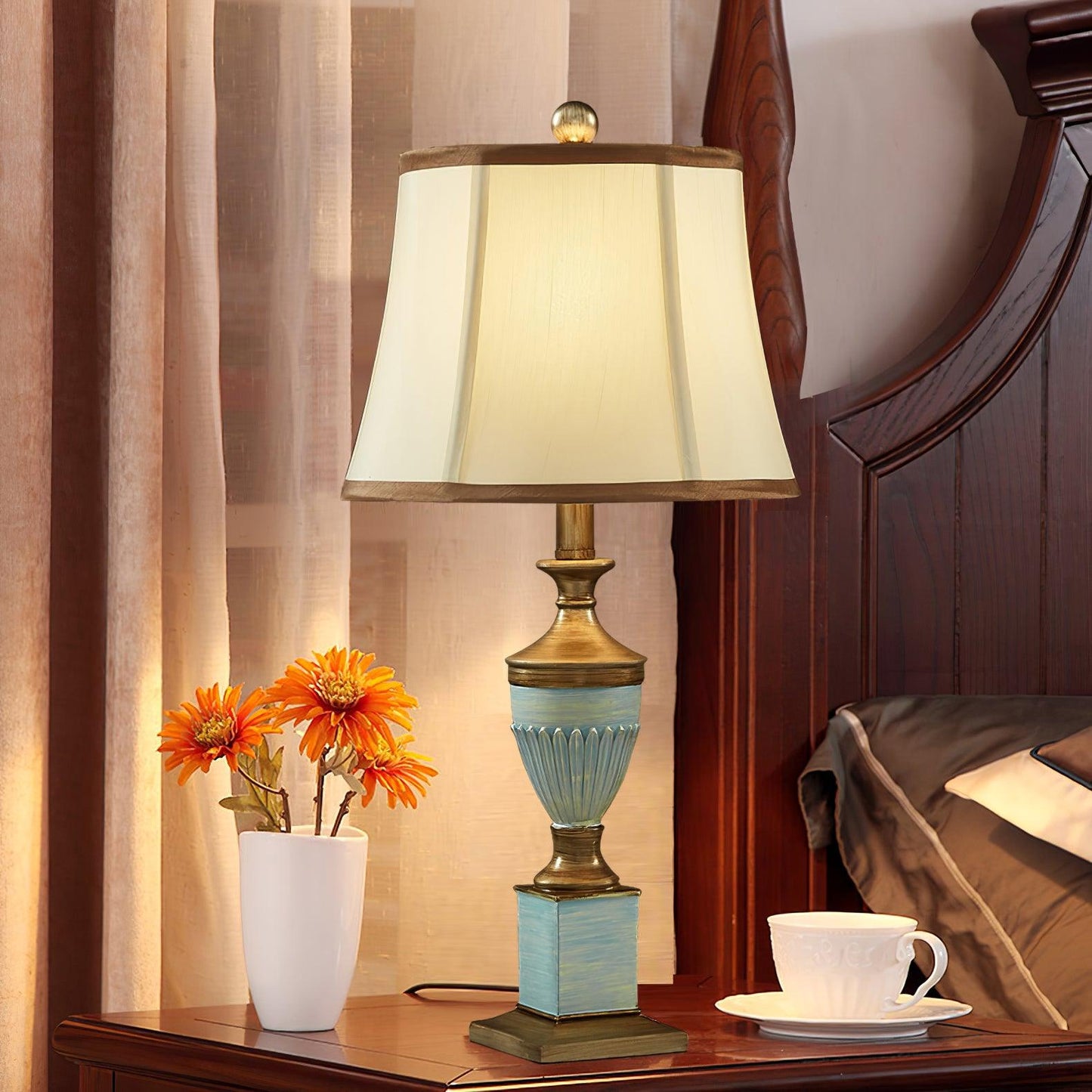 Art Deco Table Lamp | Chiseled Resin Base | Green and Gold Finish