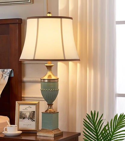 Art Deco Table Lamp | Chiseled Resin Base | Green and Gold Finish