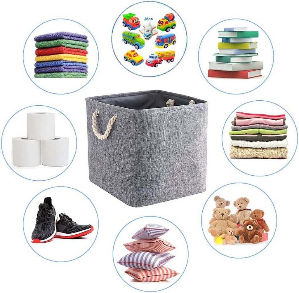 Grey Storage Baskets | Durable Fabric with Rope Handles | Set of 3 Sizes