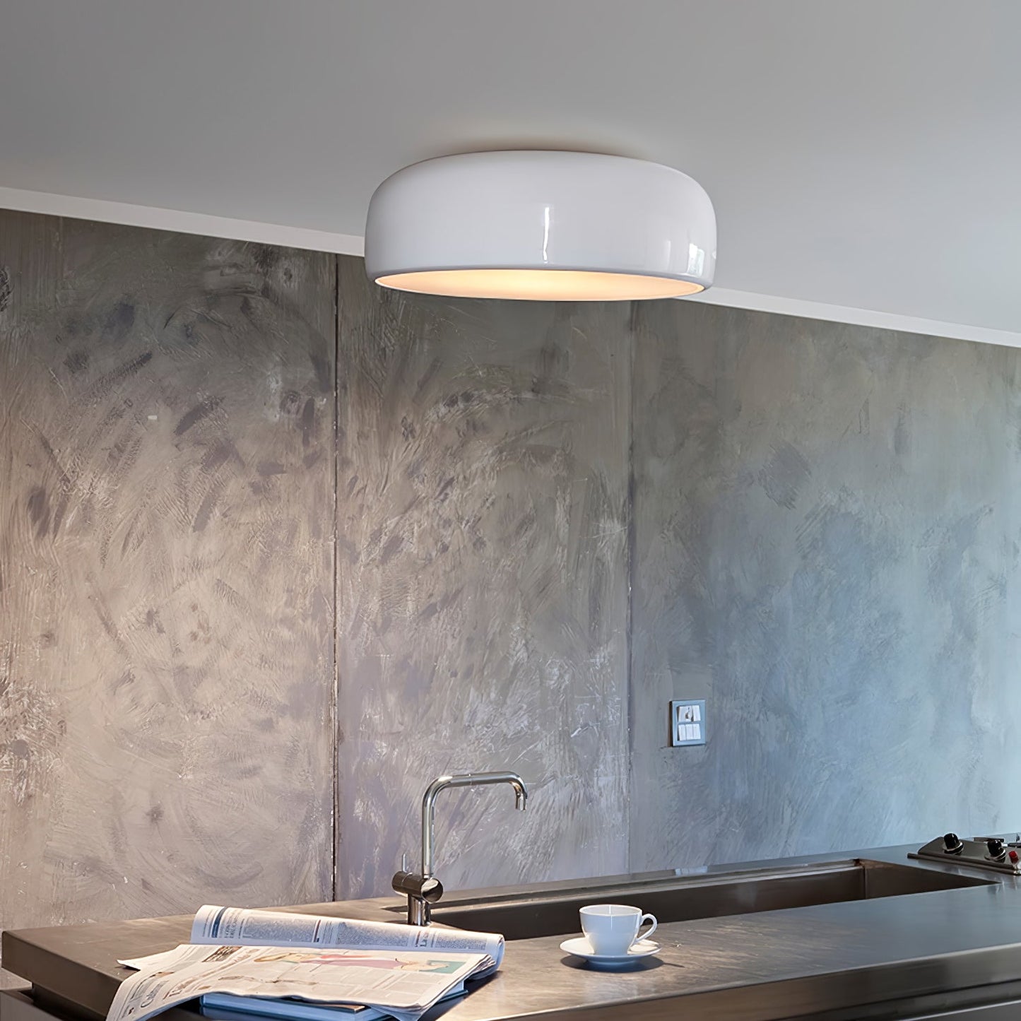 Smithfield Ceiling Light | Aluminum & Opalescent Diffuser | Black or White