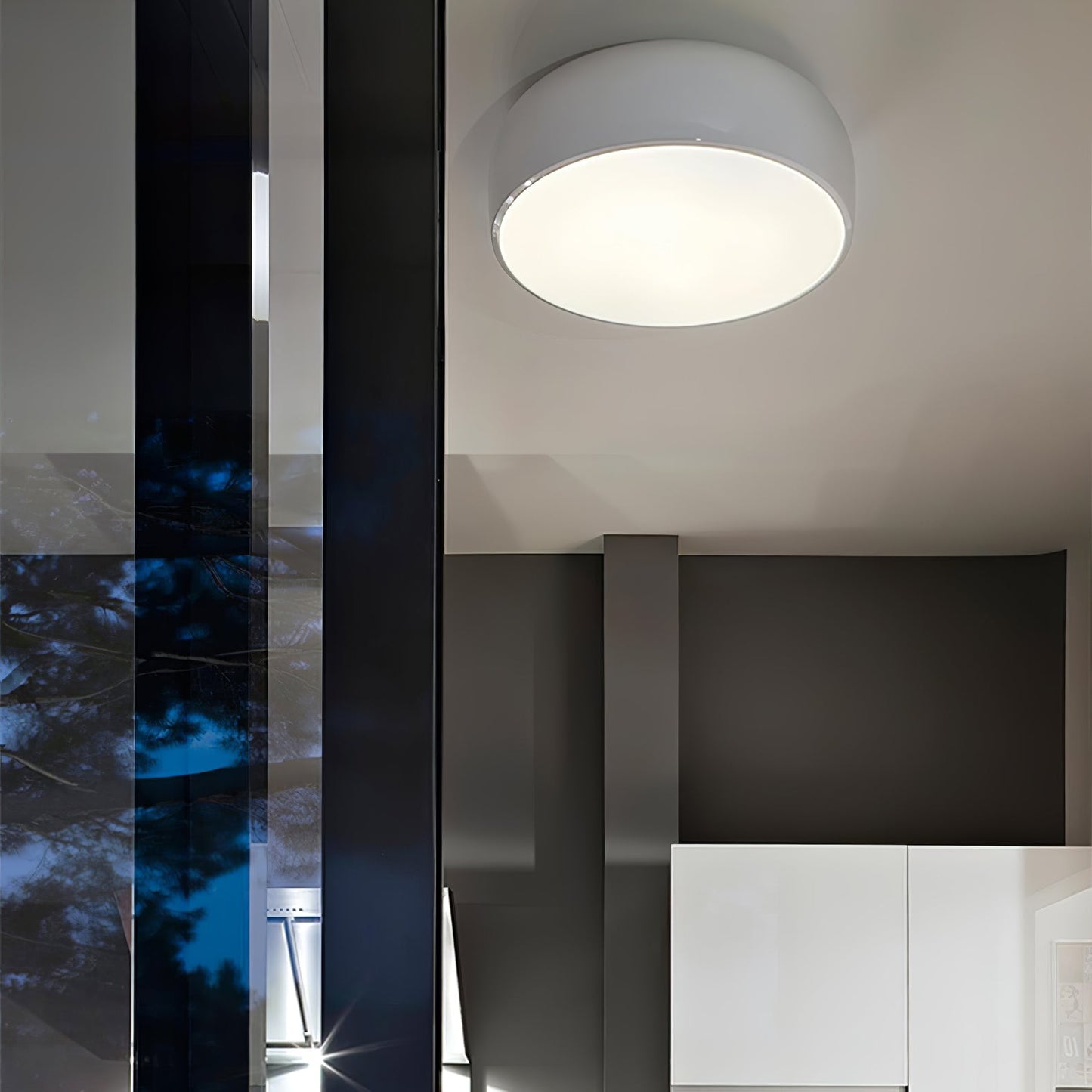 Smithfield Ceiling Light | Aluminum & Opalescent Diffuser | Black or White