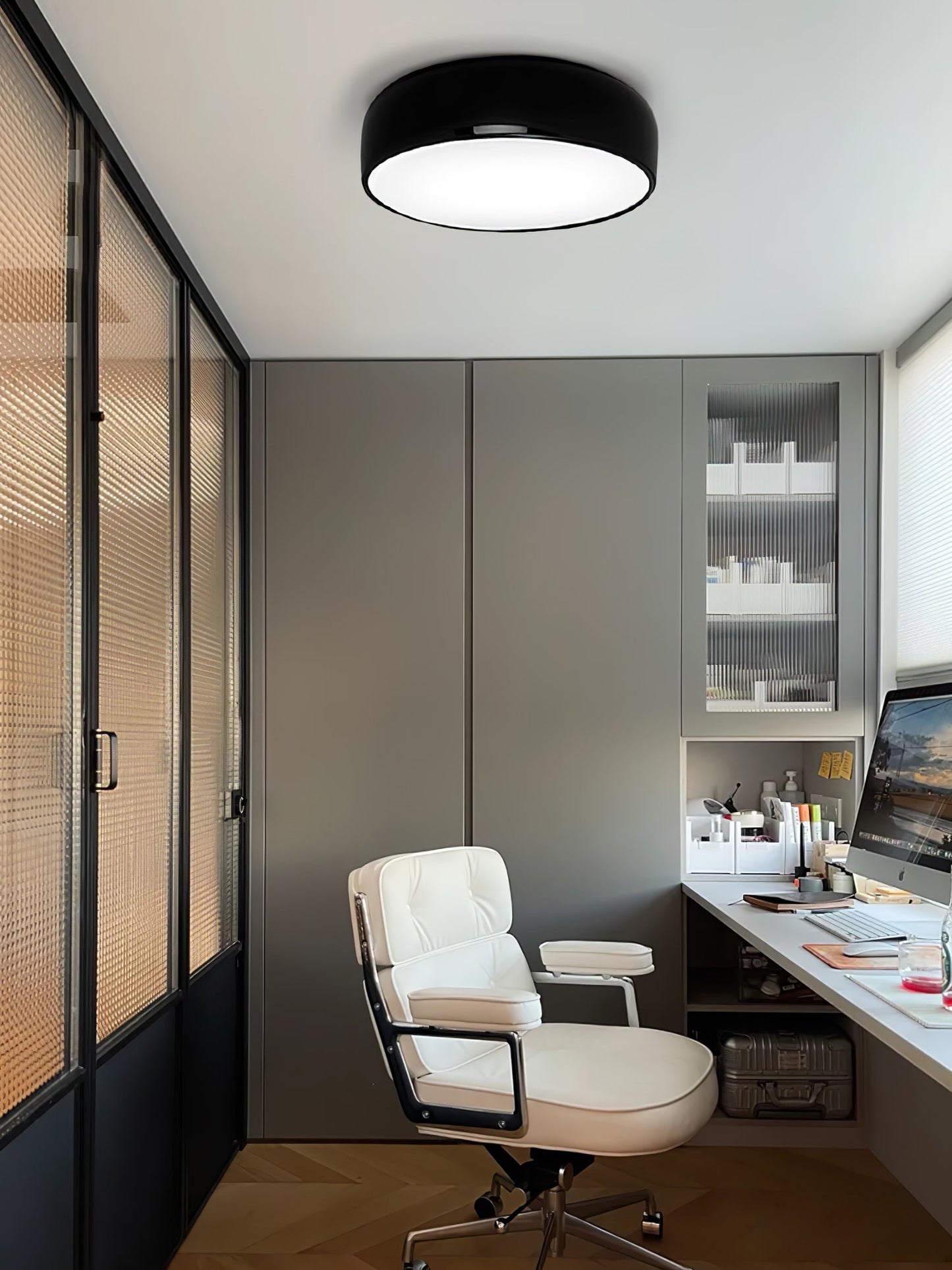 Smithfield Ceiling Light | Aluminum & Opalescent Diffuser | Black or White