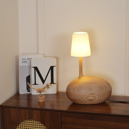 Snail Table Lamp | Wooden Base with White Shade | 30cm Diameter