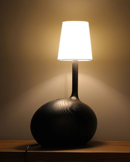 Snail Table Lamp | Wooden Base with White Shade | 30cm Diameter