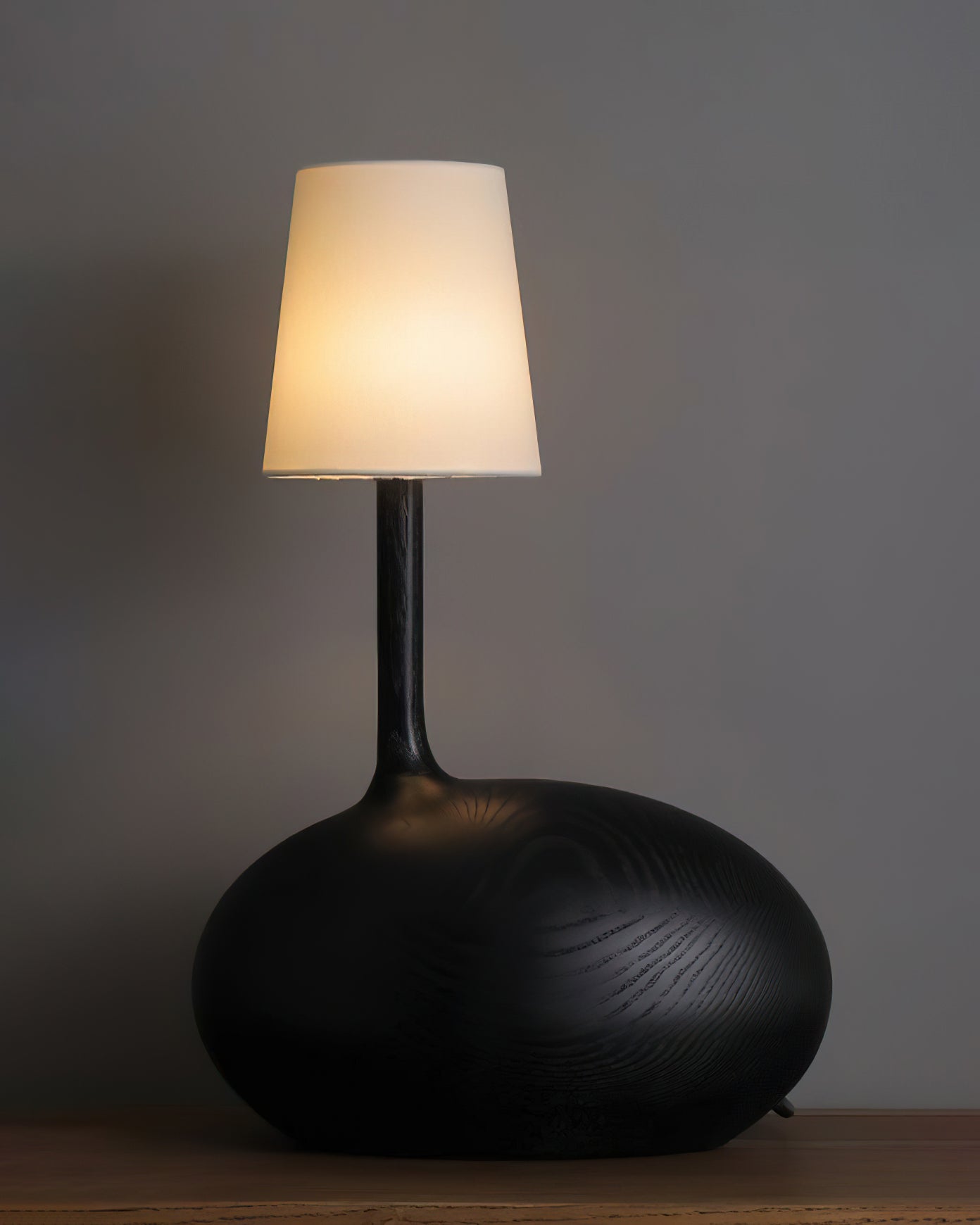 Snail Table Lamp | Wooden Base with White Shade | 30cm Diameter