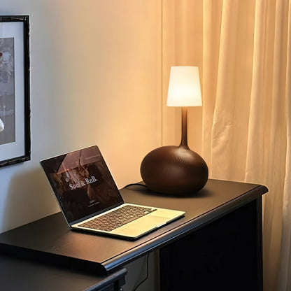 Snail Table Lamp | Wooden Base with White Shade | 30cm Diameter