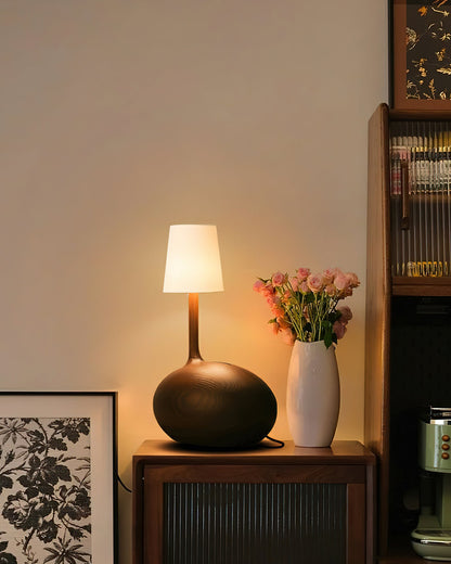 Snail Table Lamp | Wooden Base with White Shade | 30cm Diameter