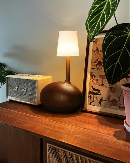Snail Table Lamp | Wooden Base with White Shade | 30cm Diameter