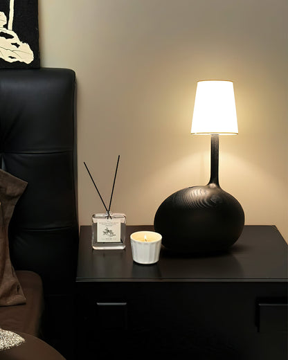 Snail Table Lamp | Wooden Base with White Shade | 30cm Diameter