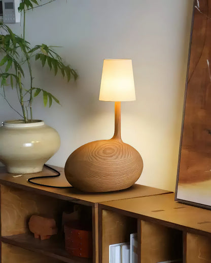 Snail Table Lamp | Wooden Base with White Shade | 30cm Diameter