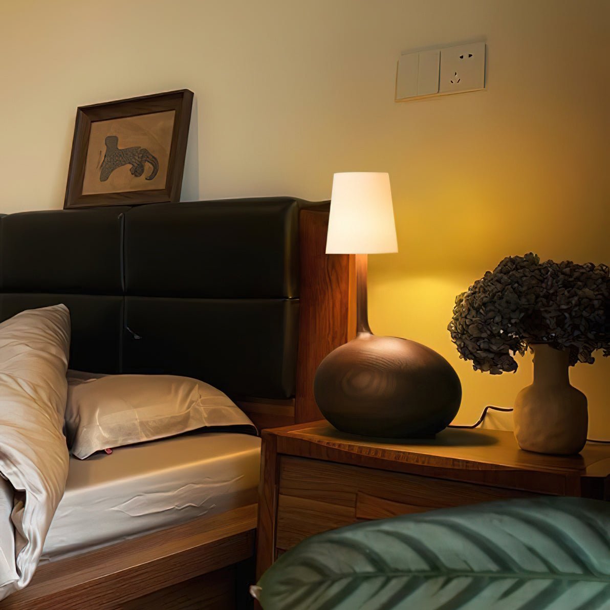 Snail Table Lamp | Wooden Base with White Shade | 30cm Diameter