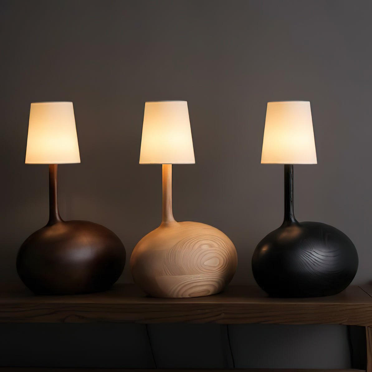 Snail Table Lamp | Wooden Base with White Shade | 30cm Diameter