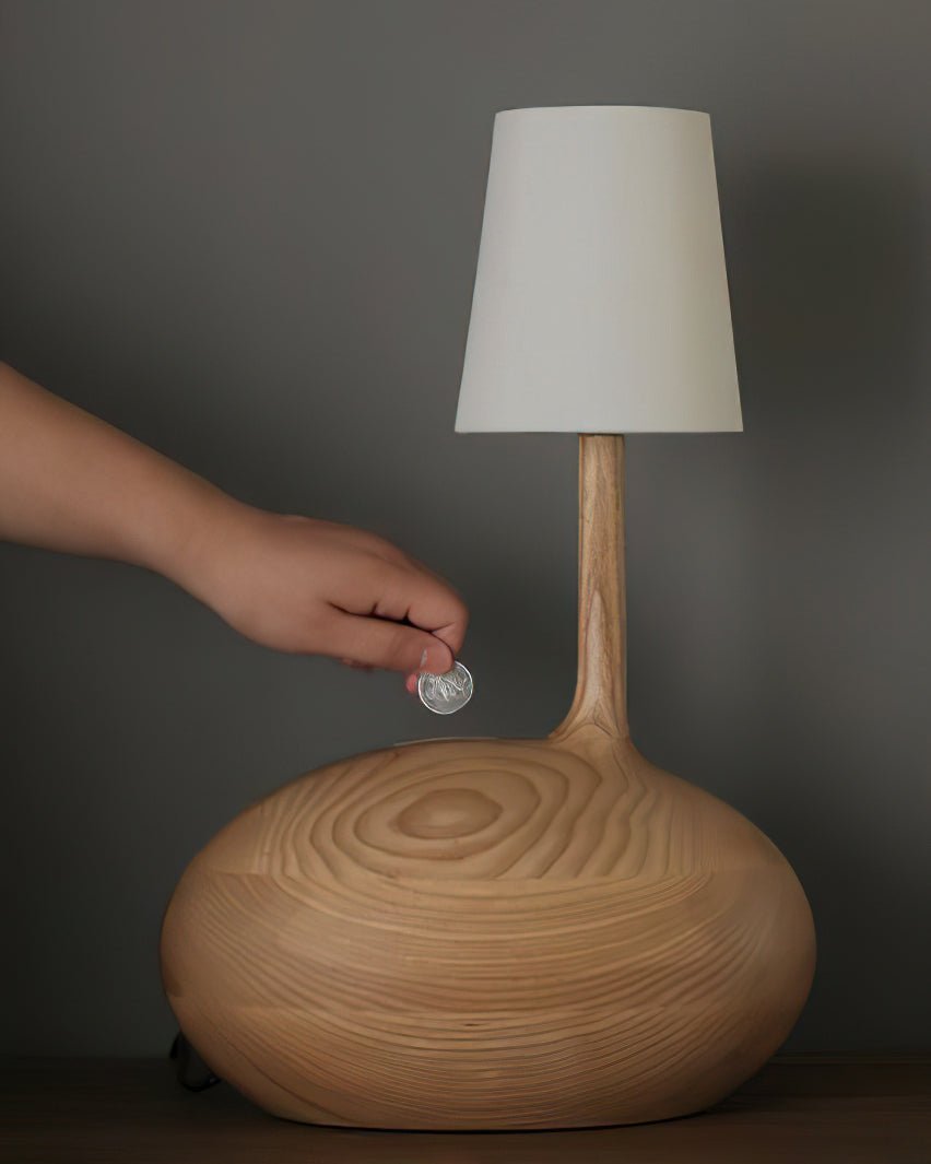 Snail Table Lamp | Wooden Base with White Shade | 30cm Diameter