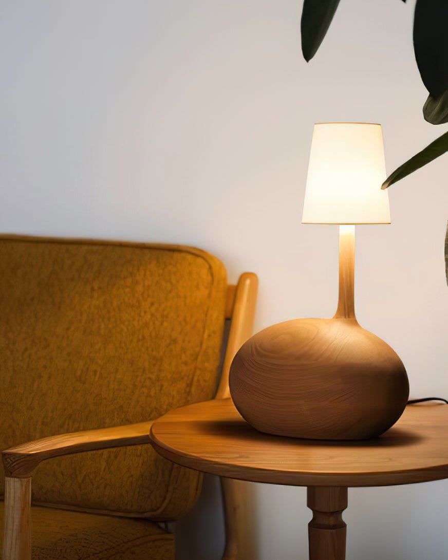 Snail Table Lamp | Wooden Base with White Shade | 30cm Diameter