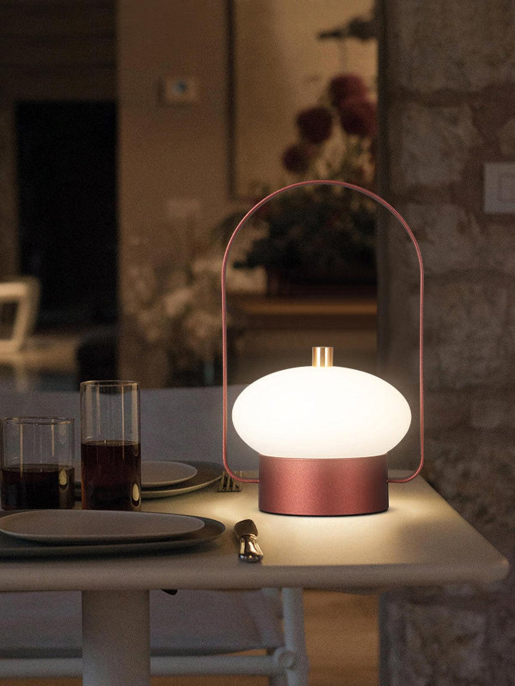 Portable Table Lamp | Integrated LED | Dark Red, Blue, Gray