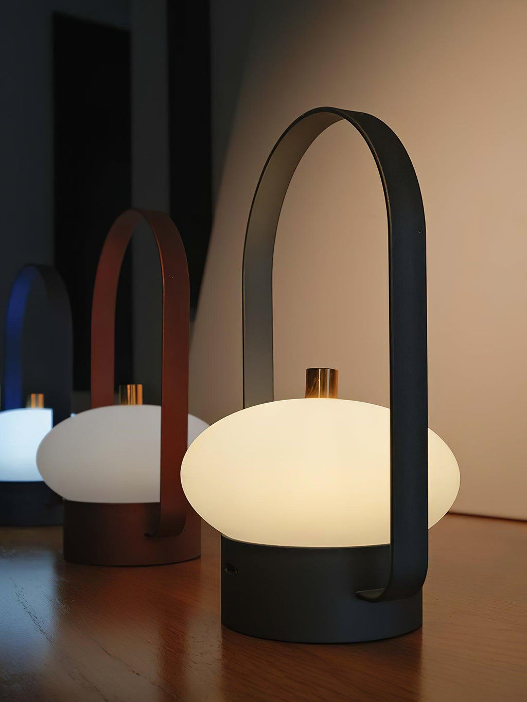 Portable Table Lamp | Integrated LED | Dark Red, Blue, Gray