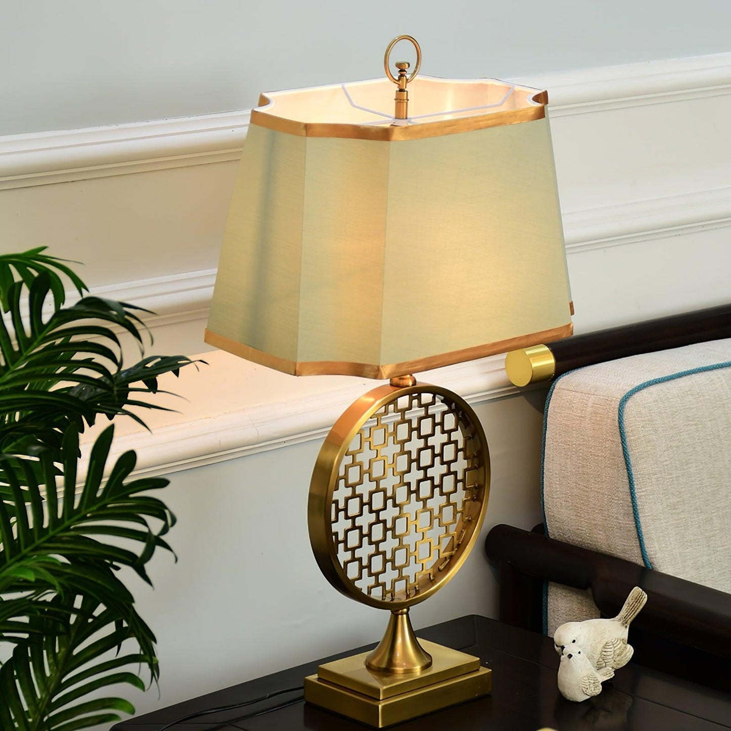 Soho Table Lamp | Brass & Linen | Blue and Gold