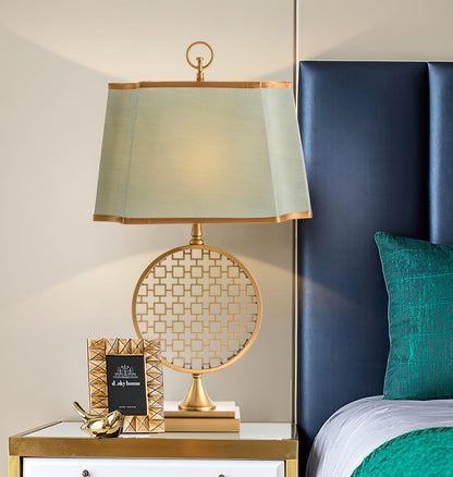 Soho Table Lamp | Brass & Linen | Blue and Gold